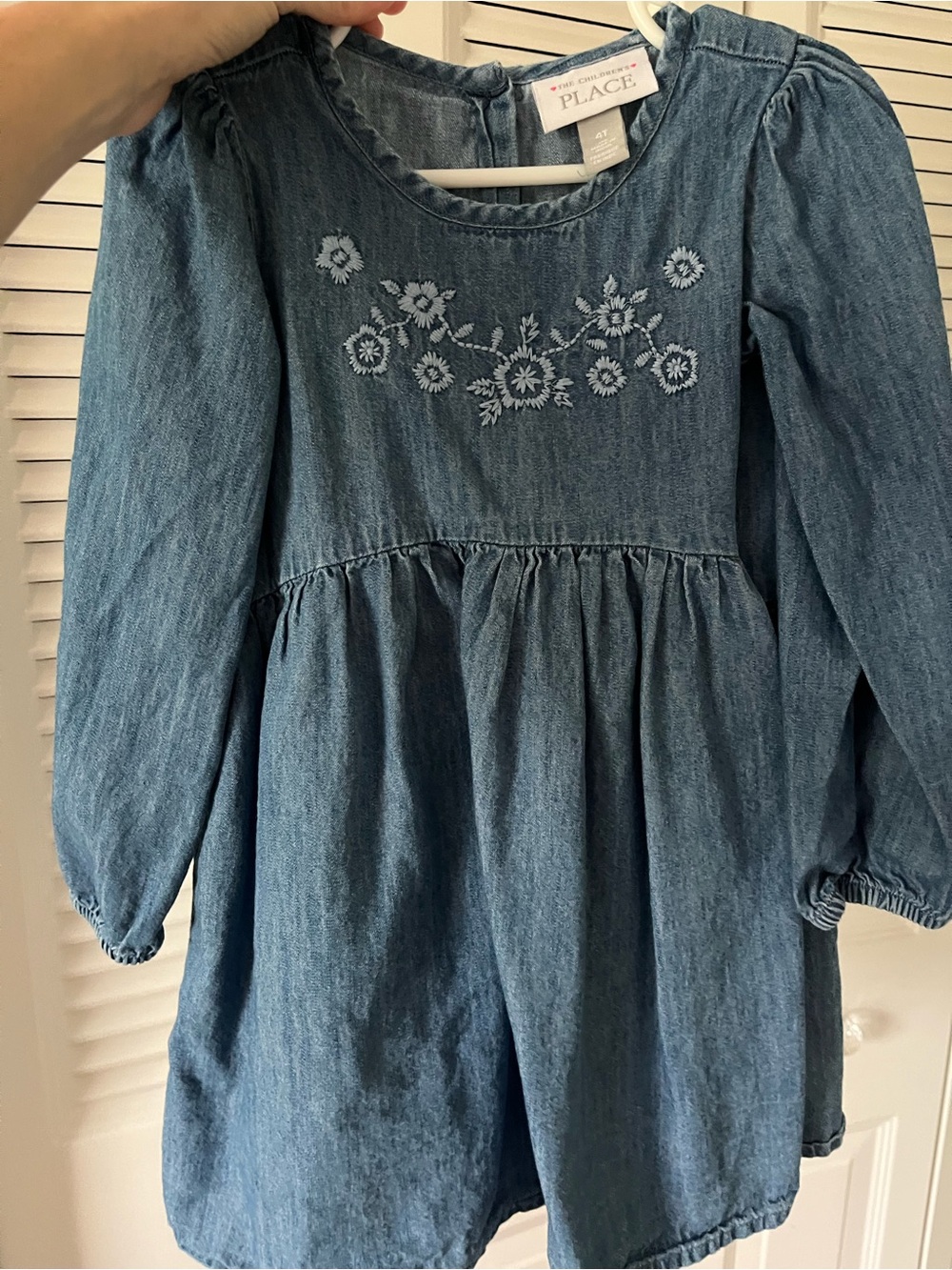 The Children's Place Blue Denim Floral Embroidered Dress